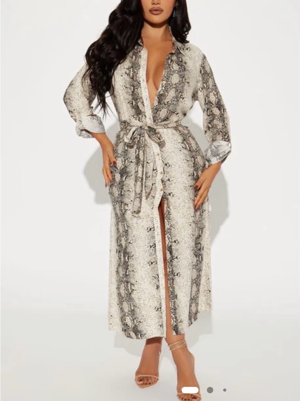 Fashion Nova Snake Print Maxi Shirt Dress in Neutral Tones
